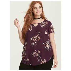* Torrid Georgette Purple Keyhole Floral Blouse